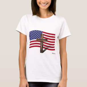Amerikaanse vlag en robuust kruis t-shirt