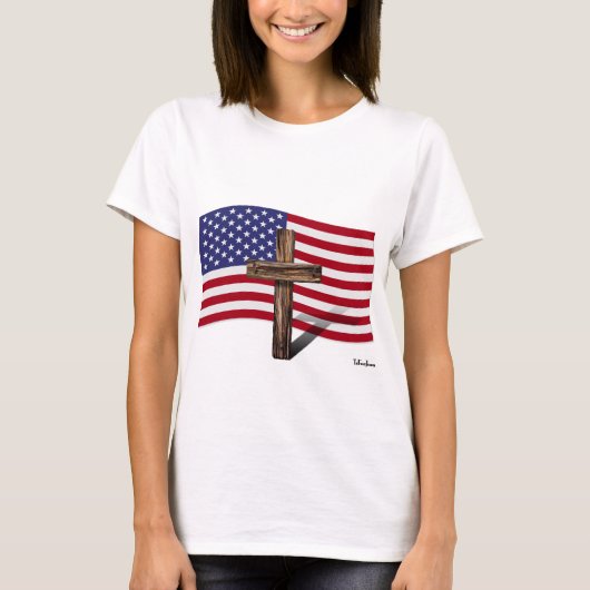 Amerikaanse vlag en robuust kruis t-shirt (Voorkant)