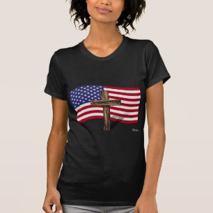 Amerikaanse vlag en robuust kruis t-shirt