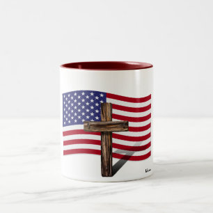Amerikaanse vlag en ruwe kruis tweekleurige koffiemok