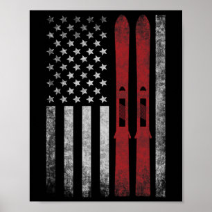 Amerikaanse vlag en skis. Skiën wintersporten voor Poster