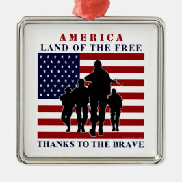 Amerikaanse vlag en soldaten zilverversiering metalen ornament