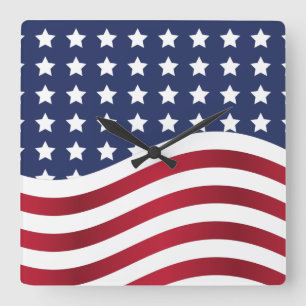 Amerikaanse vlag- en Stripes Square-wandklok Vierkante Klok