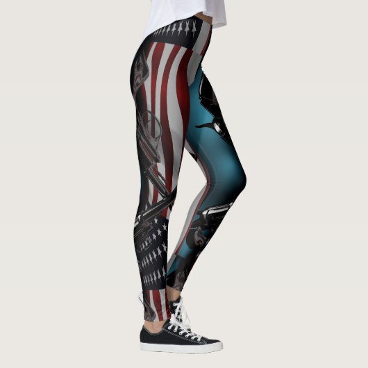 Amerikaanse vlag en twee doorsnee revolvers leggings (Rechts)