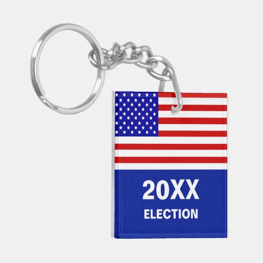 Amerikaanse vlag en verkiezing blauwe sleutelhange sleutelhanger (Voorkant Links)