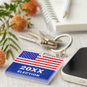 Amerikaanse vlag en verkiezing blauwe sleutelhange sleutelhanger (Voorkant Rechts)