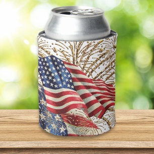 -Amerikaanse vlag en vierde vuurwerk van juli Blikjeskoeler