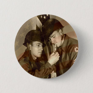 Amerikaanse vlag en vintage militair foto ronde button 5,7 cm