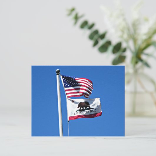 Amerikaanse vlag en vlag van Californië Briefkaart (Staand voorkant)