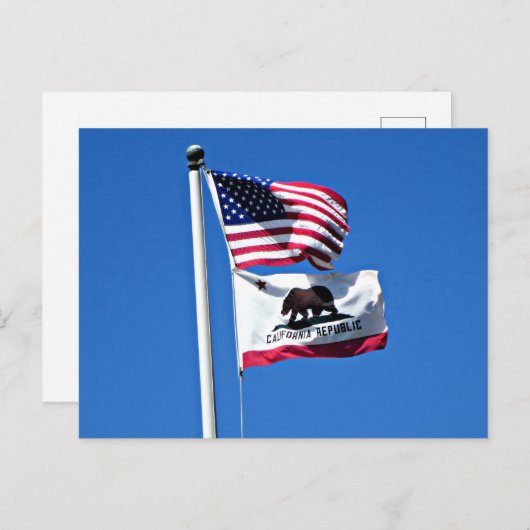 Amerikaanse vlag en vlag van Californië Briefkaart (Voorkant / Achterkant)