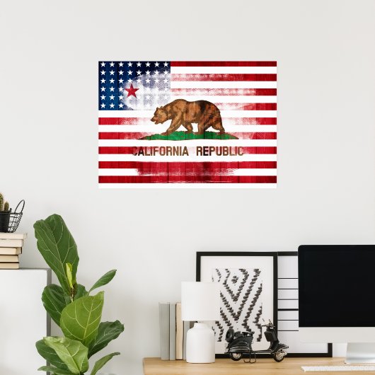 Amerikaanse vlag en vlag van Californië Poster (Thuiskantoor)