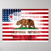 Amerikaanse vlag en vlag van Californië Poster (Voorkant)