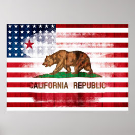 Amerikaanse vlag en vlag van Californië Poster