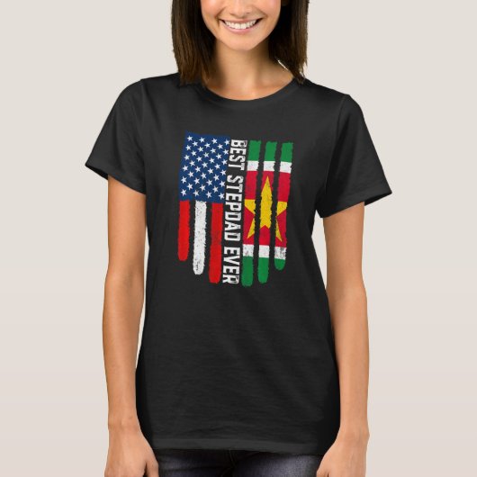 Amerikaanse vlag en vlag van Suriname Best Stepdad T-shirt (Voorkant)