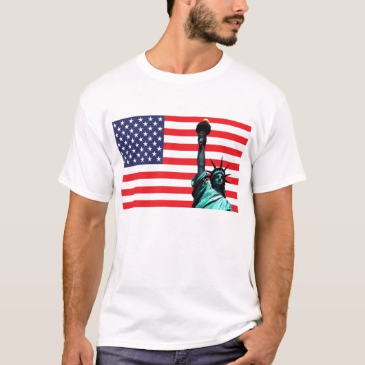 Amerikaanse vlag en Vrijheidsbeeld T-shirt (Voorkant)