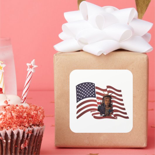 Amerikaanse vlag en Vrijheidsbeeld Vierkante Sticker (Feest)
