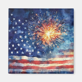 Amerikaanse vlag en vuurwerk & Amerikaanse belofte Magneet