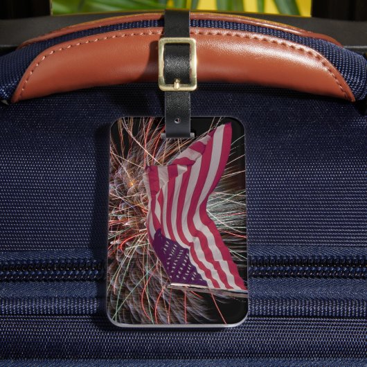 Amerikaanse vlag en vuurwerk bagagelabel (Voorkant Insitu 2)
