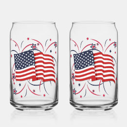 Amerikaanse vlag en vuurwerk blikvorm glas