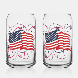 Amerikaanse vlag en vuurwerk blikvorm glas