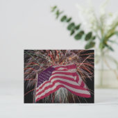 Amerikaanse vlag en vuurwerk briefkaart (Staand voorkant)