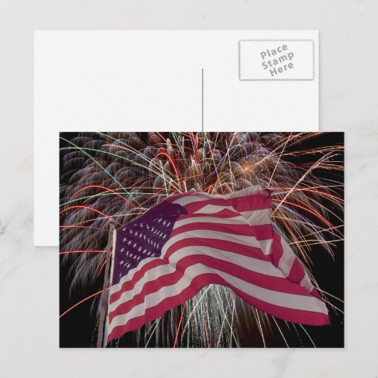 Amerikaanse vlag en vuurwerk briefkaart (Voorkant / Achterkant)