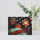 Amerikaanse vlag en vuurwerk briefkaart (Staand voorkant)