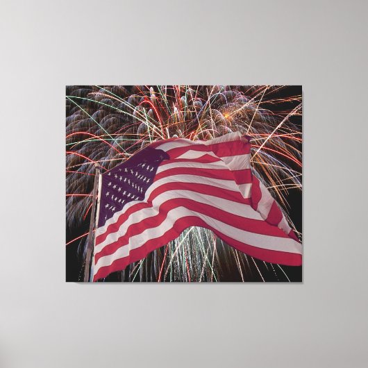 Amerikaanse vlag en vuurwerk canvas afdruk (Voorkant)
