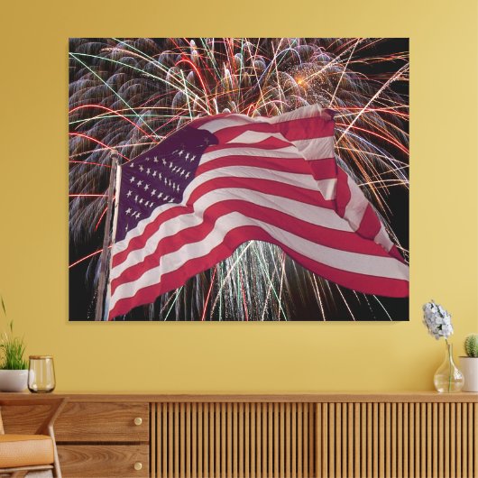 Amerikaanse vlag en vuurwerk canvas afdruk (Insitu (Woonkamer))