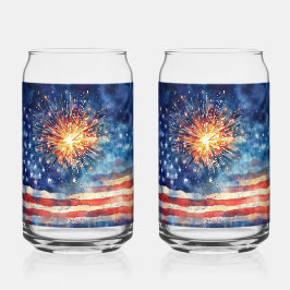 Amerikaanse vlag en vuurwerk. Drinkset Blikvorm Glas