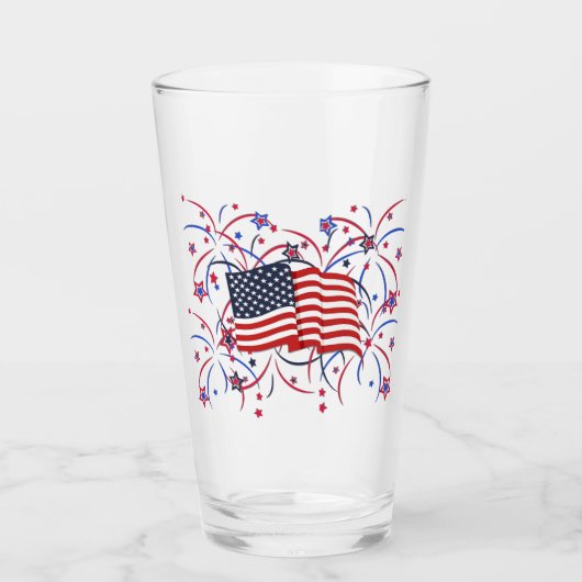 Amerikaanse vlag en vuurwerk glas (Voorkant)