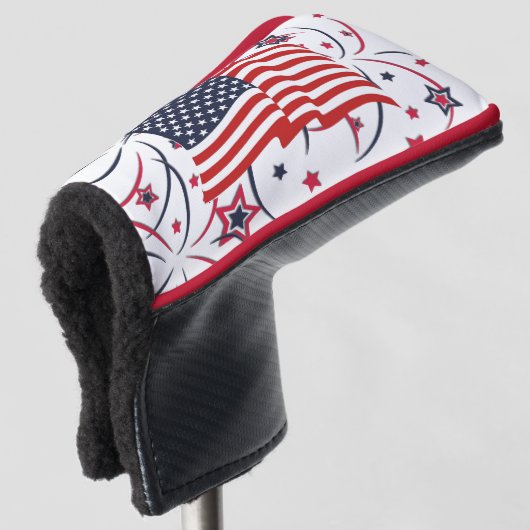Amerikaanse vlag en vuurwerk golfheadcover (3/4 voorkant)