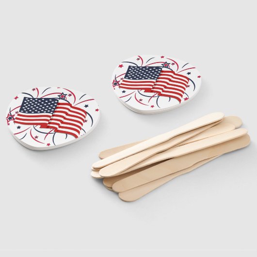 Amerikaanse vlag en vuurwerk handwaaier (Niet-gemonteerd)