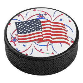 Amerikaanse vlag en vuurwerk hockey puck