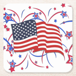 Amerikaanse vlag en vuurwerk kartonnen onderzetters