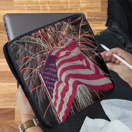 Amerikaanse vlag en vuurwerk laptop sleeve