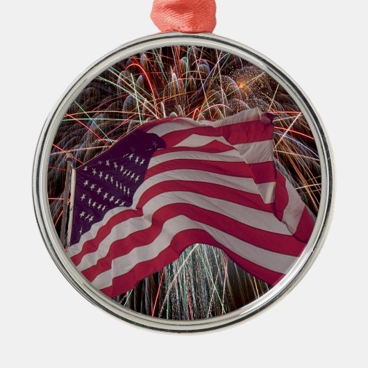 Amerikaanse vlag en vuurwerk metalen ornament (Voorkant)