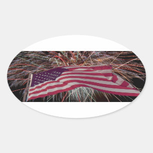 Amerikaanse vlag en vuurwerk ovale sticker