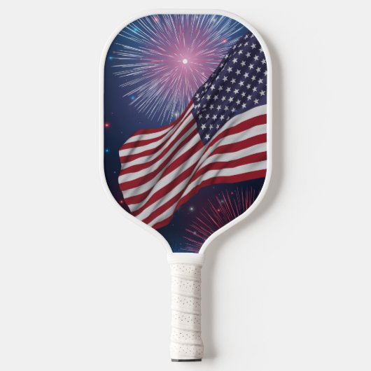 Amerikaanse vlag en vuurwerk pickleball paddle (Voorkant)