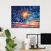 Amerikaanse vlag en vuurwerk. poster (Thuiskantoor)