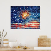 Amerikaanse vlag en vuurwerk. poster (Keuken)