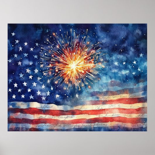 Amerikaanse vlag en vuurwerk. poster (Voorkant)