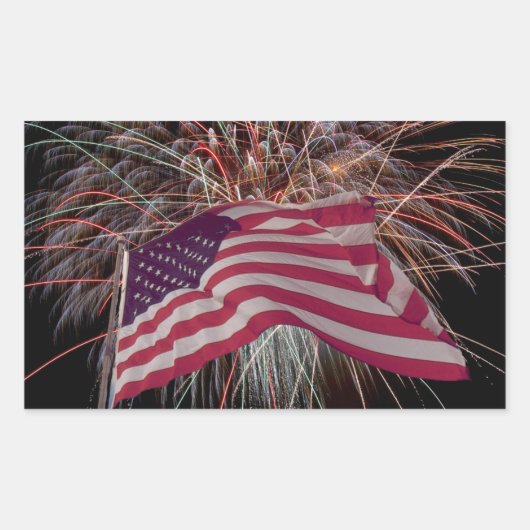 Amerikaanse vlag en vuurwerk rechthoekige sticker (Voorkant)