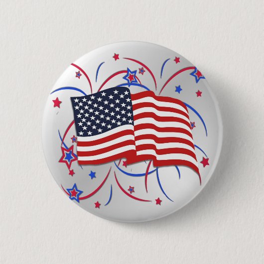 Amerikaanse vlag en vuurwerk ronde button 5,7 cm (Voorkant)