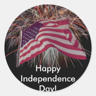 Amerikaanse vlag en vuurwerk ronde sticker