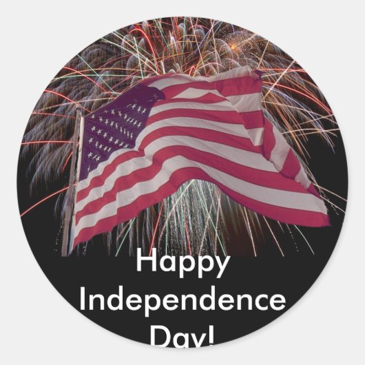 Amerikaanse vlag en vuurwerk ronde sticker (Voorkant)
