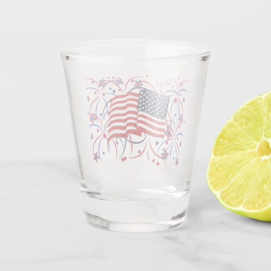 Amerikaanse vlag en vuurwerk shot glas (Achterkant)