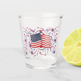 Amerikaanse vlag en vuurwerk shot glas