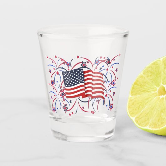 Amerikaanse vlag en vuurwerk shot glas (Voorkant)