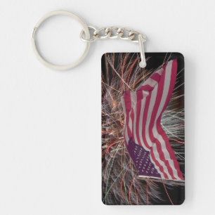 Amerikaanse vlag en vuurwerk sleutelhanger
